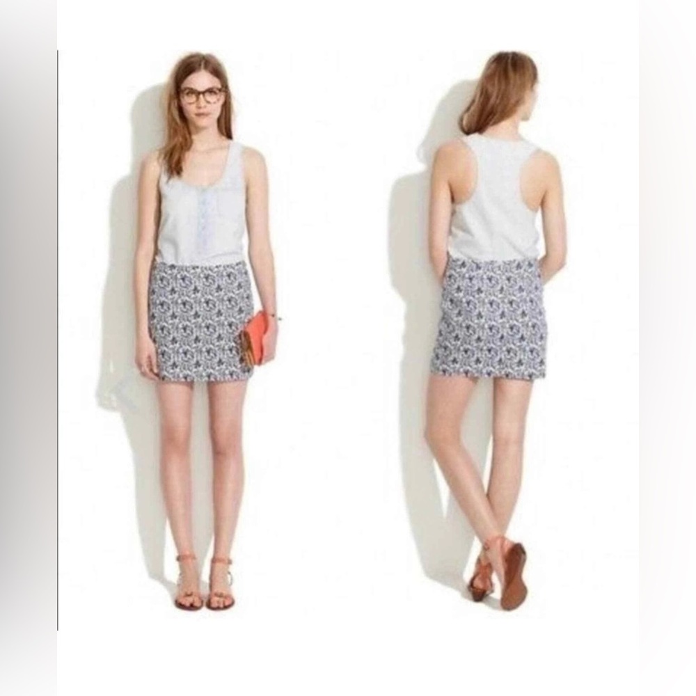 Madewell Blue White Floral Print High Waist Mini Skirt - Size 2